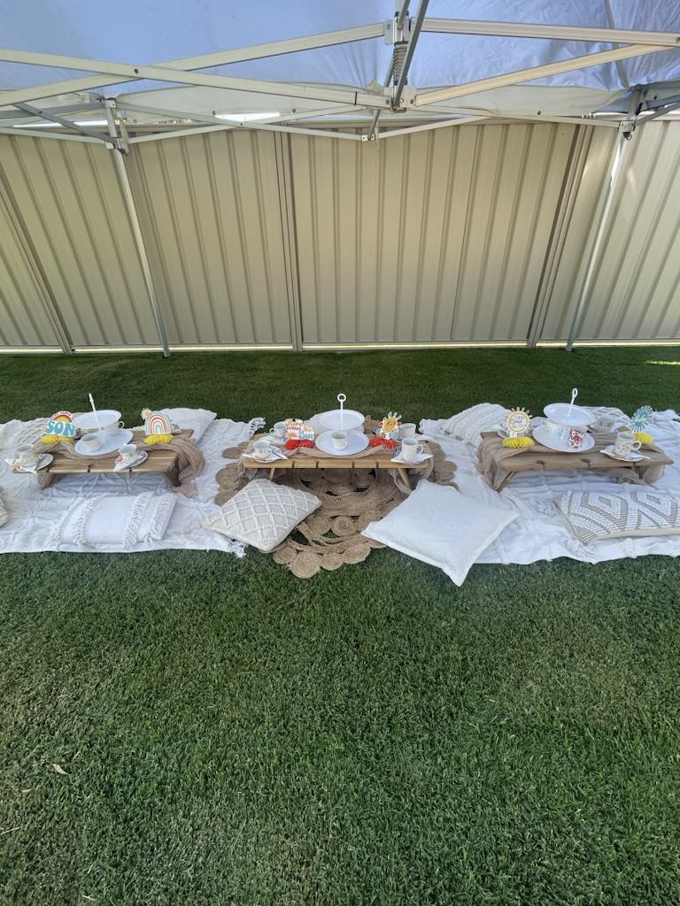 Baby shower picnic table setup