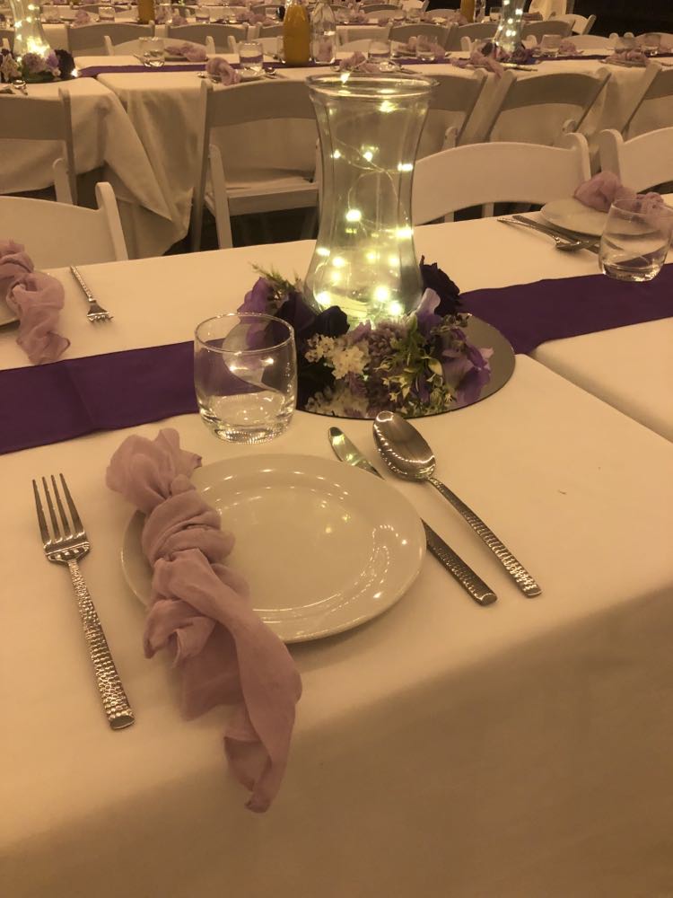 Purple centerpieces