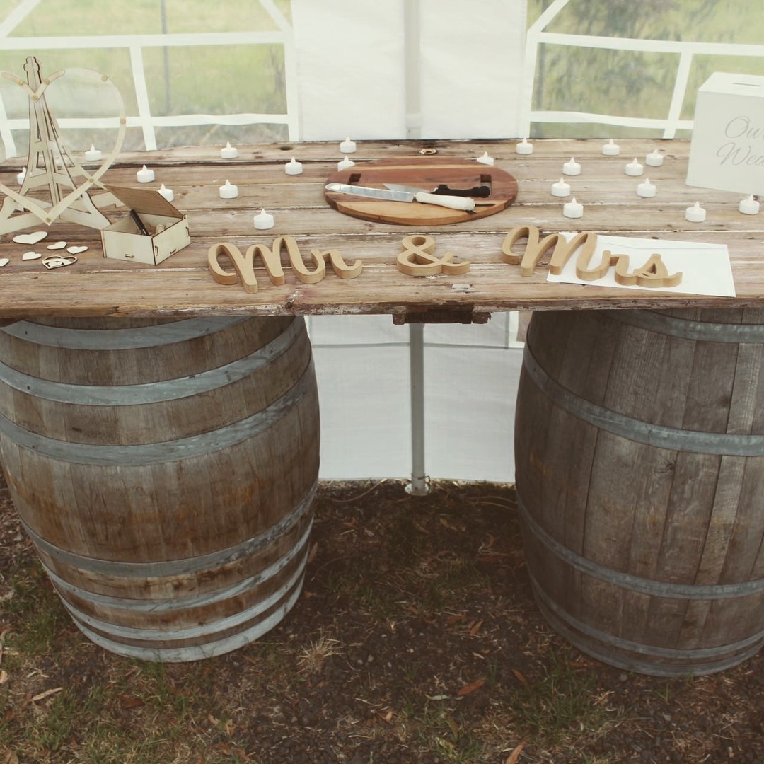 Wedding barrel table setup